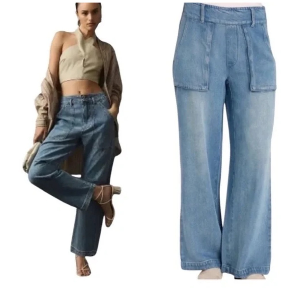 NWT Young Fabulous & Broke YFB Sadie Soft Wide Leg Denim Look Pocket Jeans M